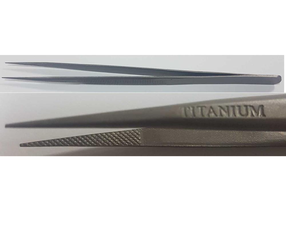 PINZA DE TITANIO 140MM PUNTA MEDIA CRUZADA
